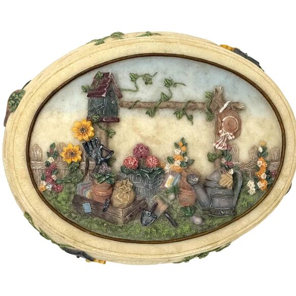 Hand Painted 3D Flower Garden Oval Storage Box - Picture 3 of 10